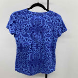 Talbots Women's Size S Blue Damask Short Sleeve Shirt