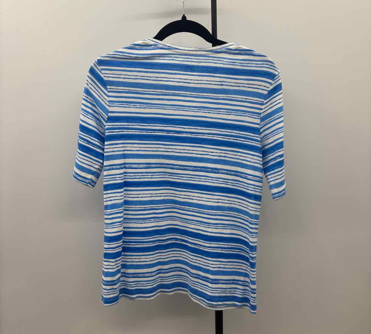 Chico's Women's Size M Blue Stripe Short Sleeve Shirt