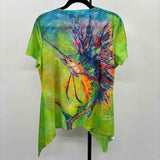 leoma lovegrove Women's Size LP Green Fish Short Sleeve Shirt