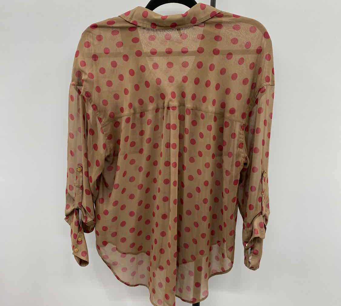Free People Junior's Size M Brown dotted Long Sleeve Shirt
