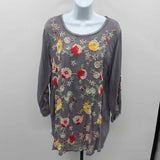Johnny Was Women's Size L Gray Floral Long Sleeve Shirt