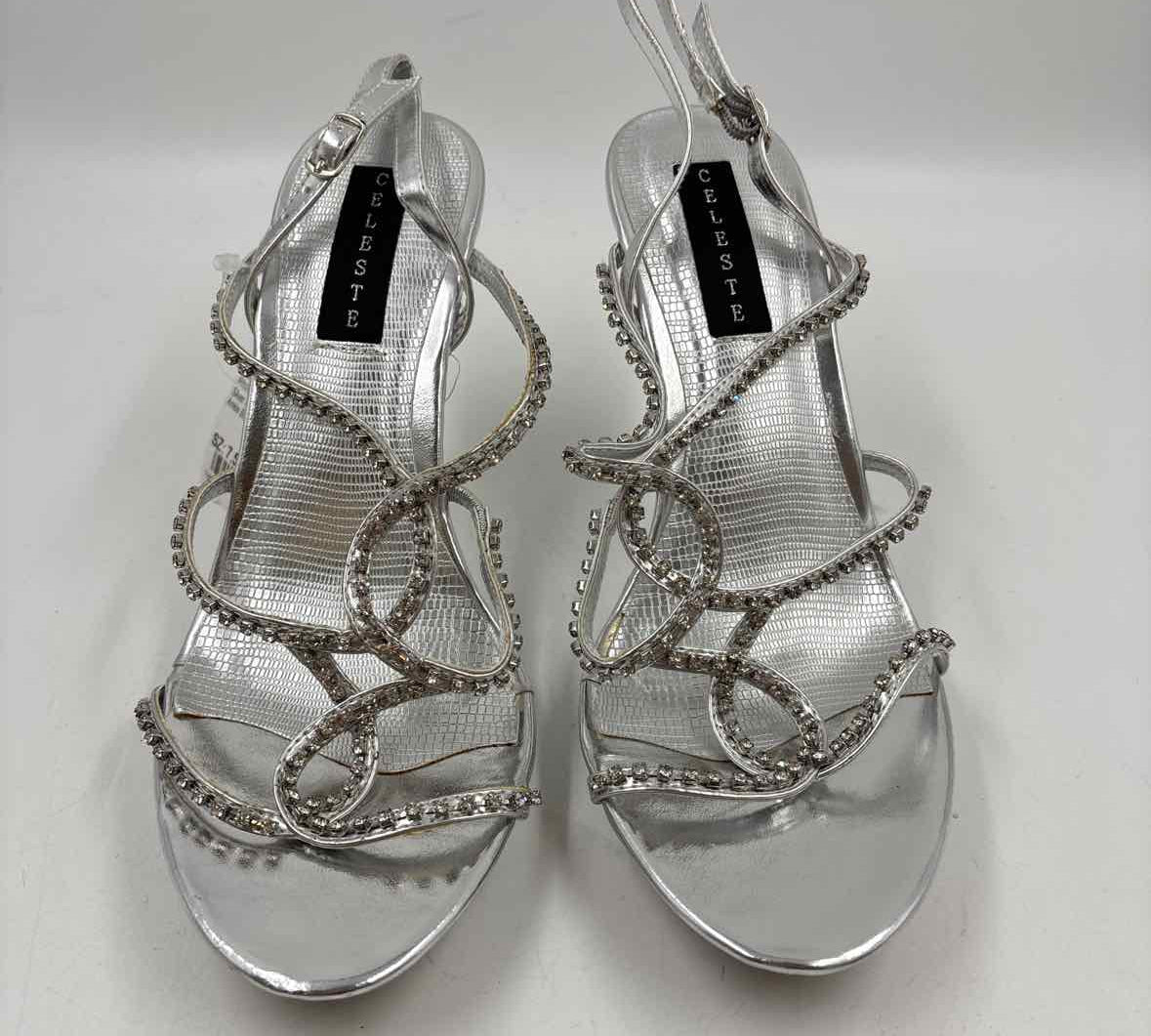Celeste Women's Shoe Size 7.5 Silver Rhinestones Heels