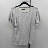 Adrianna Papell Women's Size L White Spotted Short Sleeve Shirt