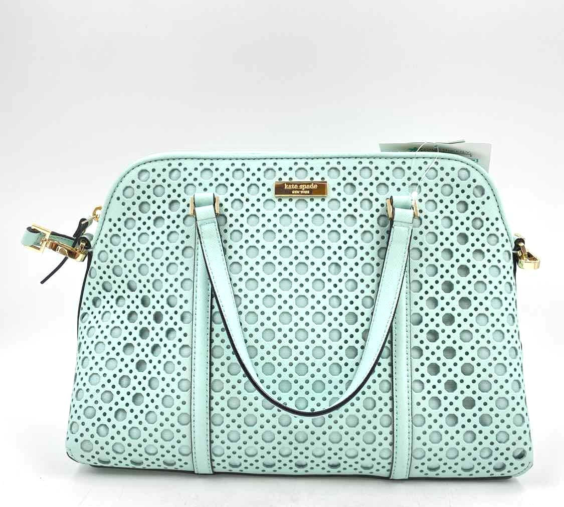 KATE SPADE Aqua "Grace Blue" Leather NEWBURY LANE Caning RACHELLE Satchel