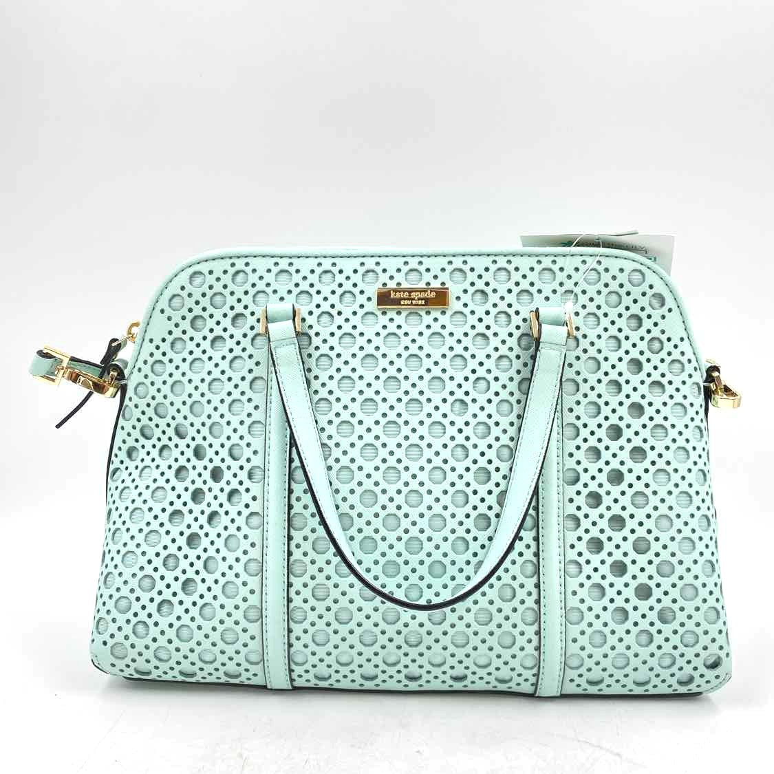 KATE SPADE Aqua "Grace Blue" Leather NEWBURY LANE Caning RACHELLE Satchel