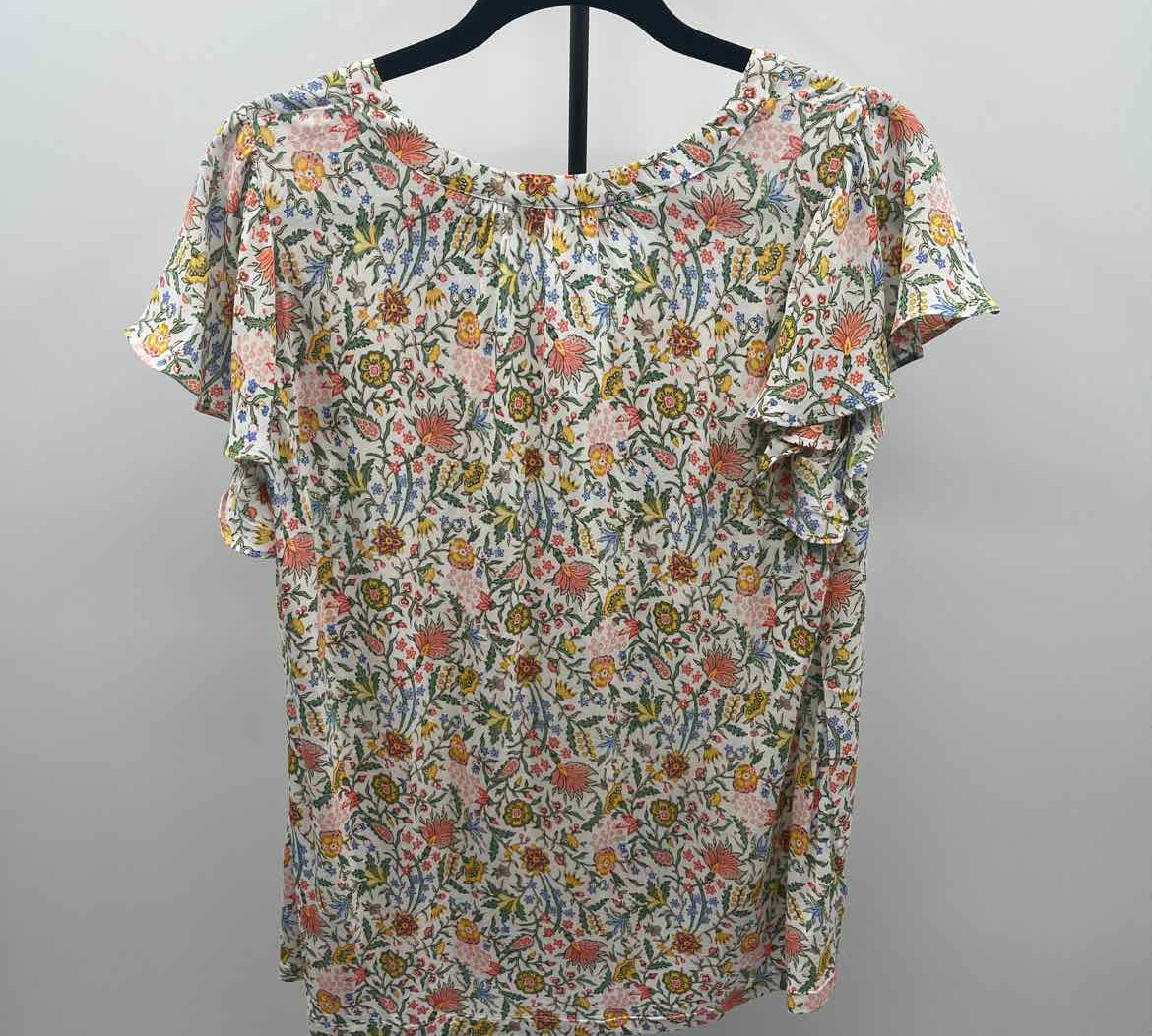 Loft Women's Size L White Floral Short Sleeve Shirt