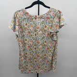 Loft Women's Size L White Floral Short Sleeve Shirt