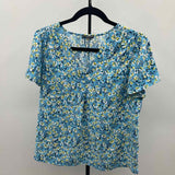 Hilary Radley Women's Size M Blue Floral Short Sleeve Shirt