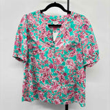 J Crew Women's Size M Teal Floral Short Sleeve Shirt