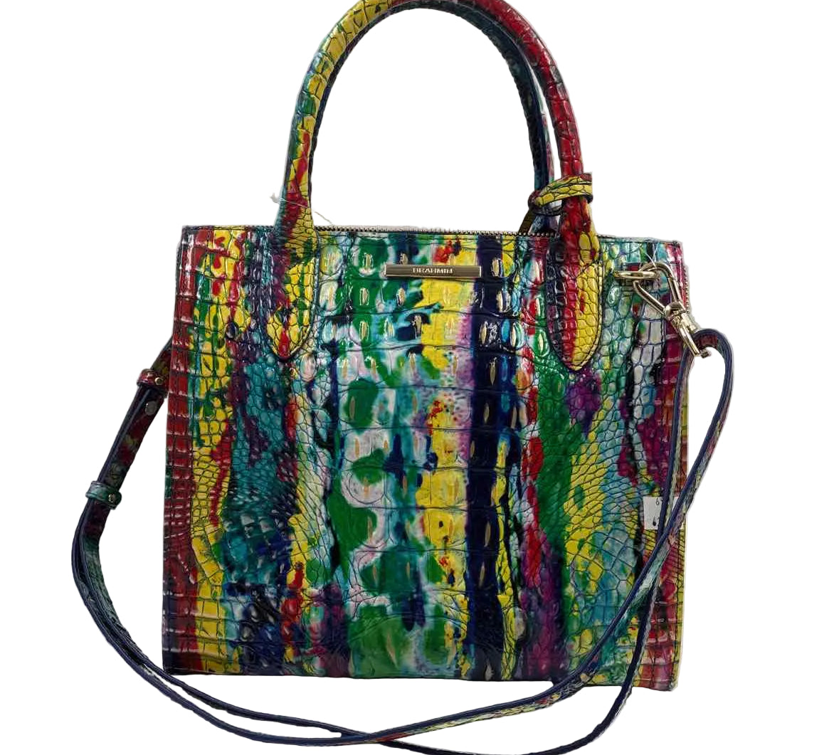 BRAHMIN Primary-Multi  ENERGY Croc-Embossed Leather CAROLINE Handled Satchel Purse w/Crossbody