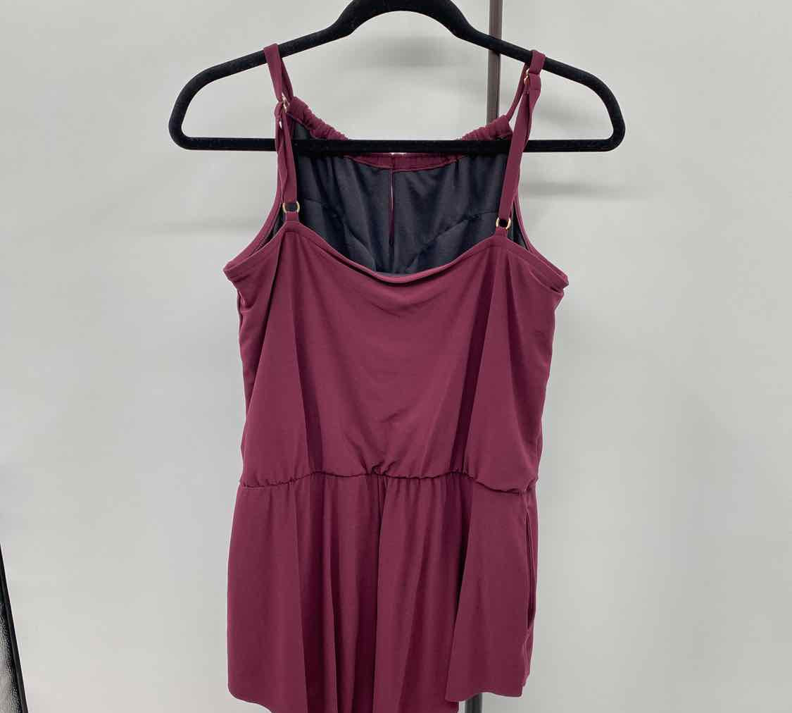 Aqua Green Women's Size L Wine Solid Swimsuit - 1 Piece