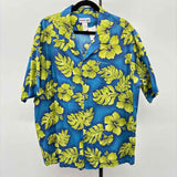 Aloha Line Men's Size XXL Blue Cotton Leaf Short Sleeve Shirt