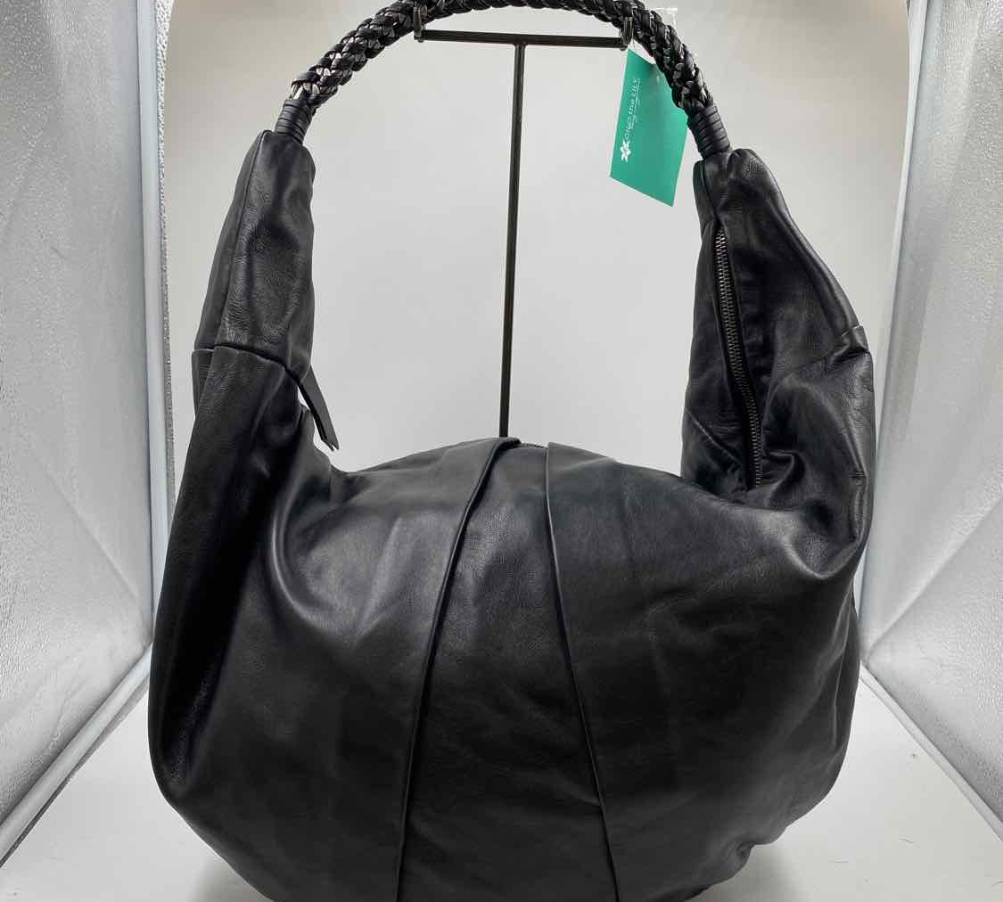 ELIE TAHARI Black Leather HOBO Bag Purse w/Braided Leather Handle