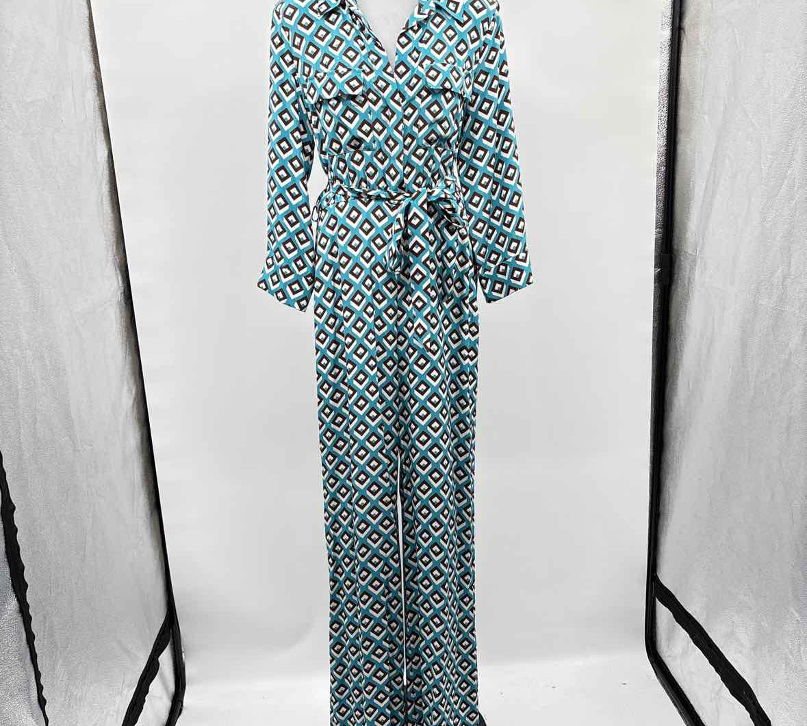 Diane Von Furstenberg Women's Size 8 Teal Geometric Jumper