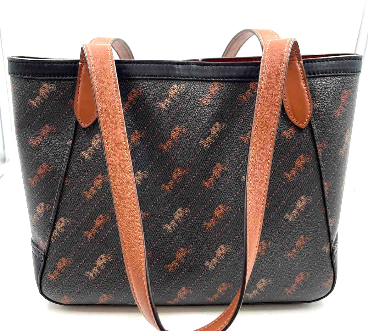 Back COACH Black & Brown HORSE & CARRIAGE TOTE 27 Handled Tote Bag Purse