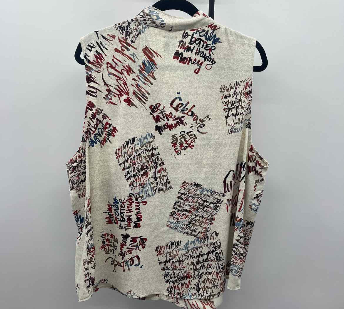 Nic & Zoe Women's Size 2X Beige Words Sleeveless Shirt