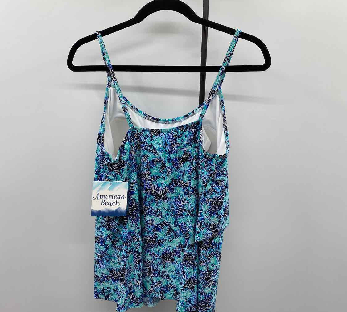 American Beach Women's Size XL Aqua Floral Swimsuit - Separate