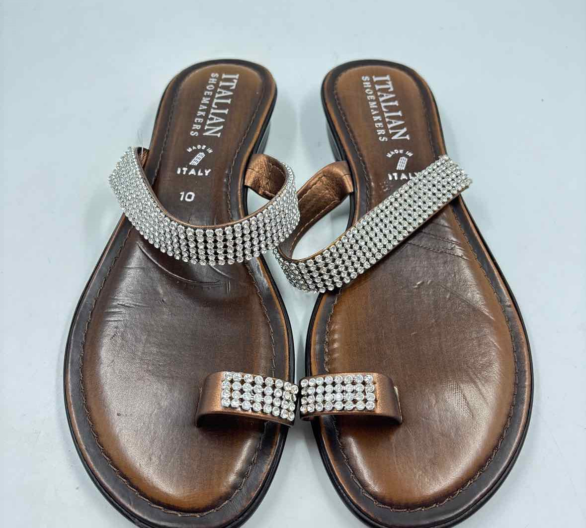 Italian Shoemakers Women's Shoe Size 10 Brown Rhinestones Sandals