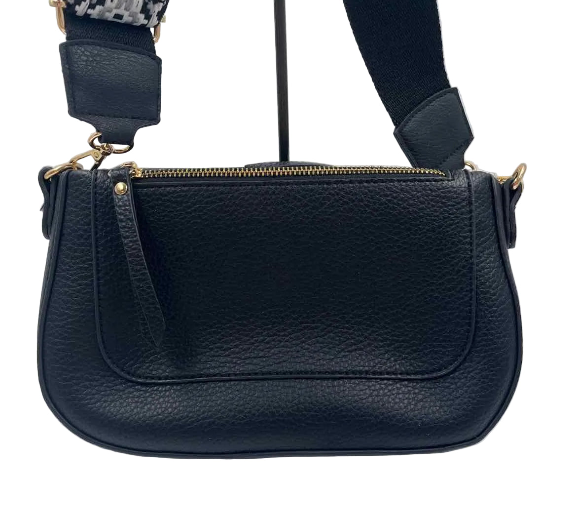UNBRANDED Black Pebble Vegan Leather Crossbody Purse w/Guitar Strap