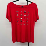 Ravel Women's Size M Red Rhinestones Short Sleeve Shirt