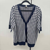 Denim & Co Women's Size 1X Navy Checkered Cardigan