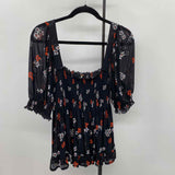 Free People Women's Size M Black Floral Short Sleeve Shirt