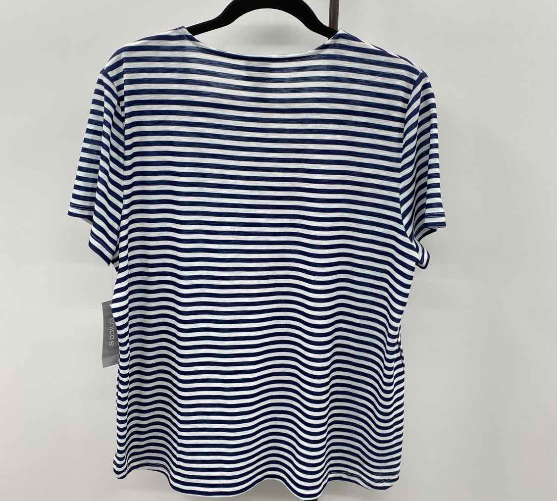 Chico's Women's Size L Navy Palm Trees Short Sleeve Shirt