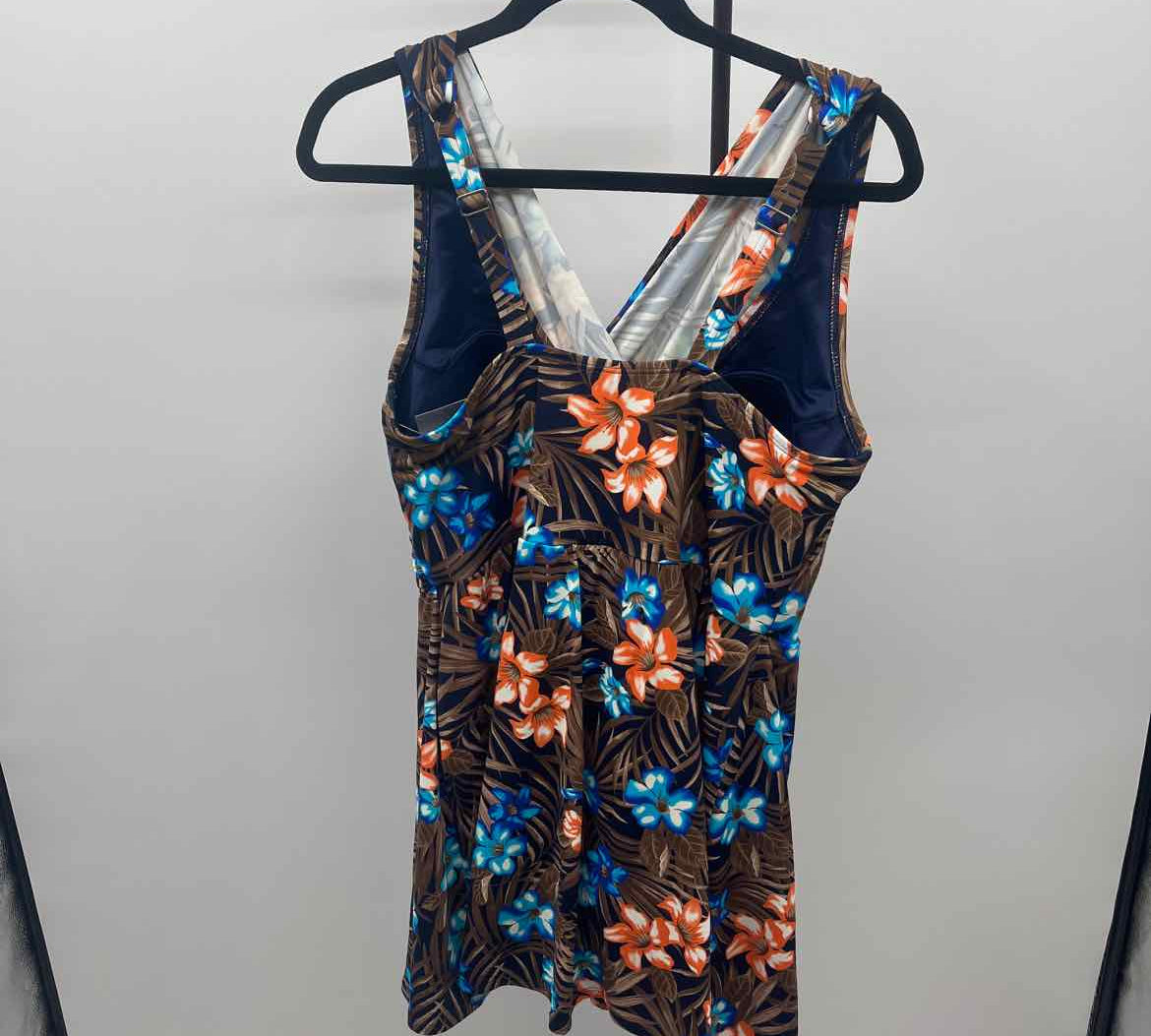 Lands End Women's Size 18 Brown Floral Swimsuit - 1 Piece