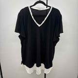 Adrianna Papell Women's Size 3X Black Solid Short Sleeve Shirt