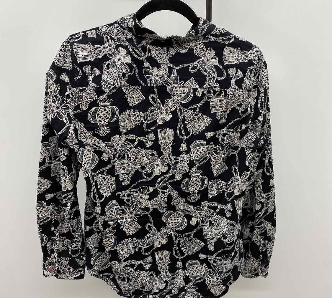 Talbots Women's Size M Black Tassels Long Sleeve Shirt
