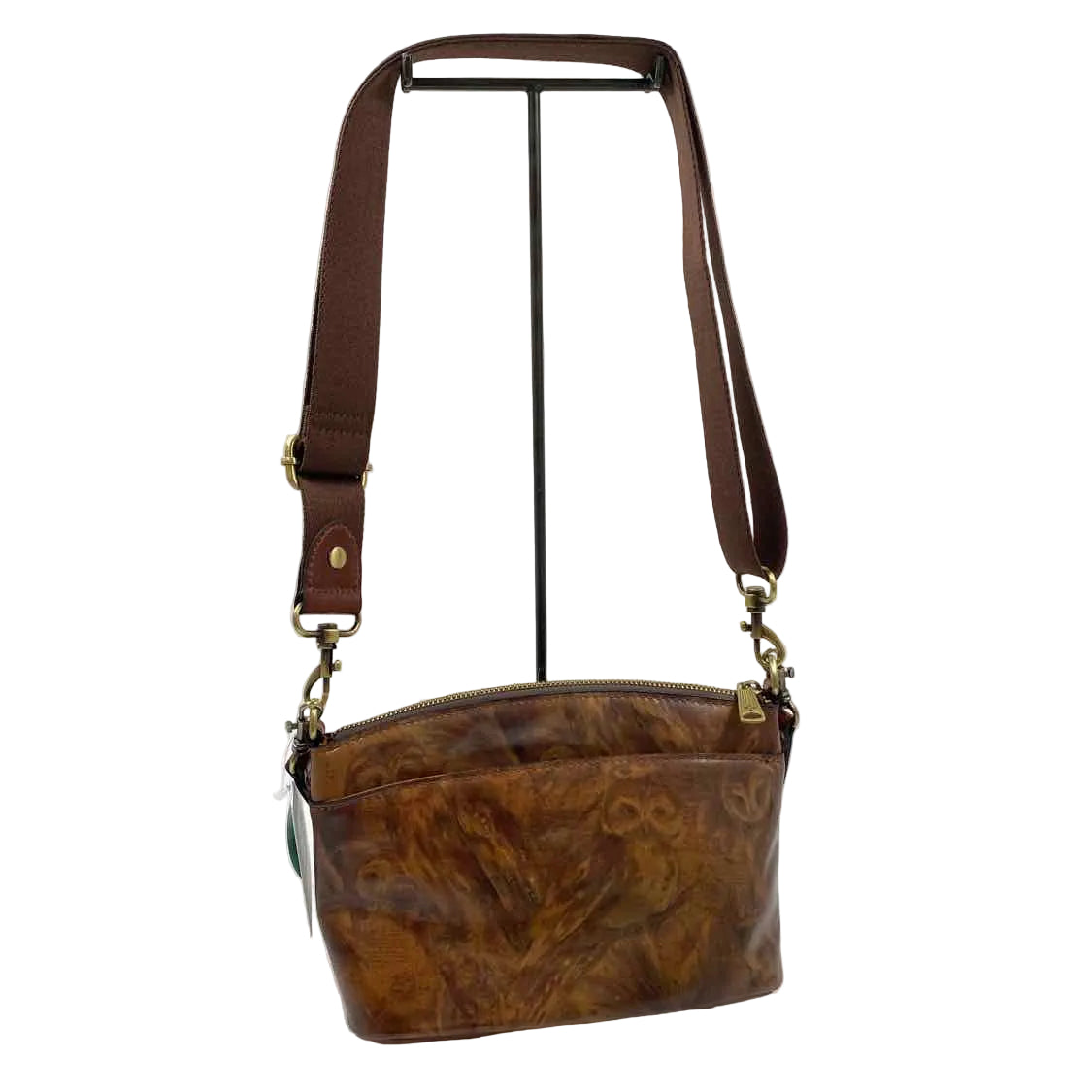 PATRICIA NASH Brown OWL Print Leather MARCIA Convertible Shoulder / Crossbody Purse