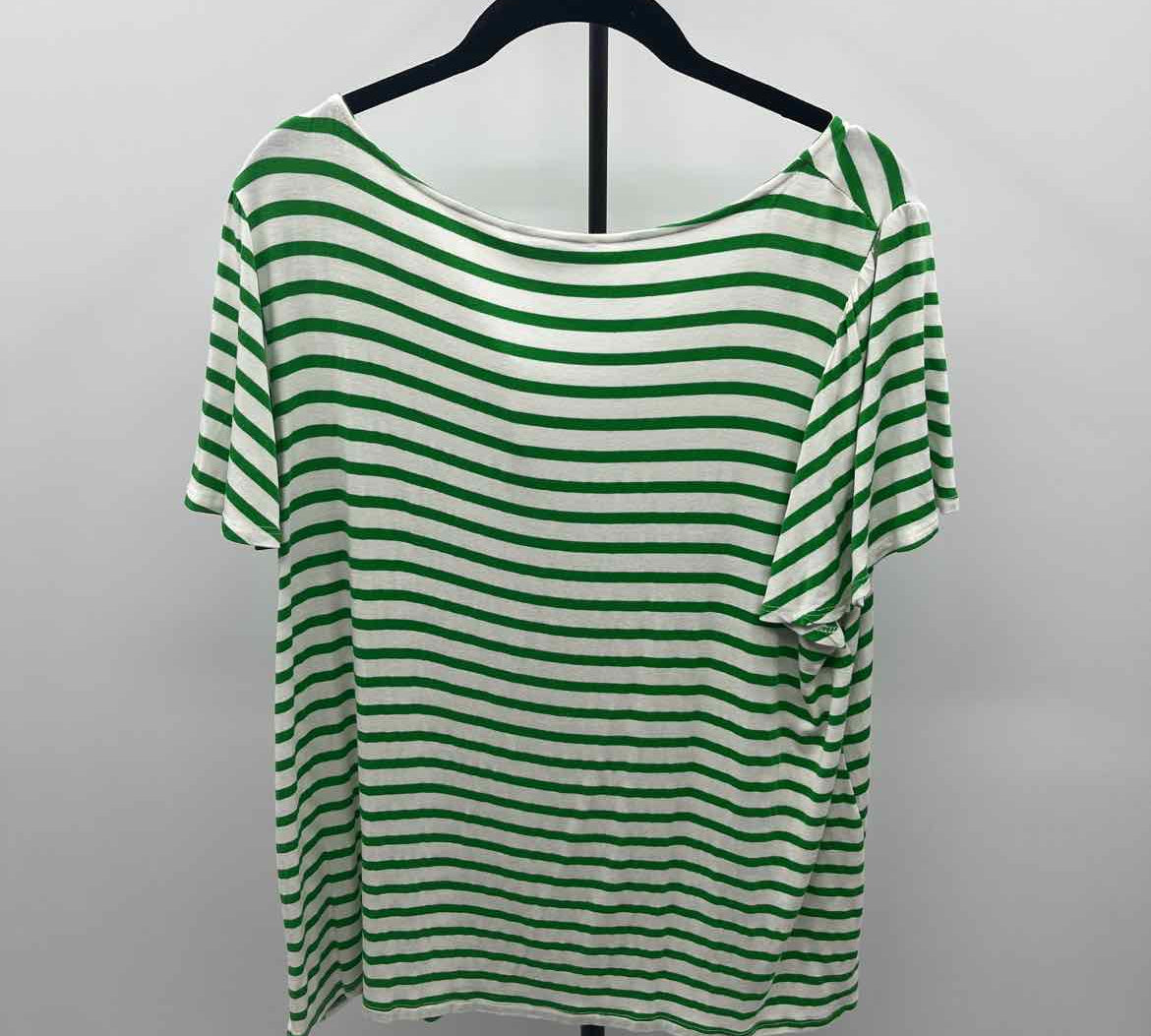 Green Envelope Women's Size 1X Green Stripe Short Sleeve Shirt