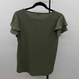 Adrianna Papell Women's Size S Olive Solid Short Sleeve Shirt
