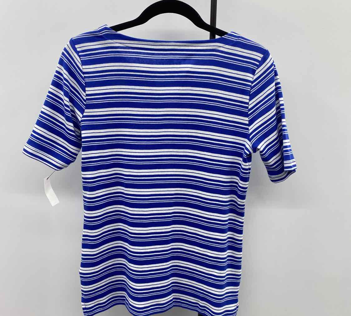 Talbots Women's Size SP Blue Stripe Short Sleeve Shirt