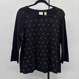 Chico's Women's Size XL Black Beaded Long Sleeve Shirt