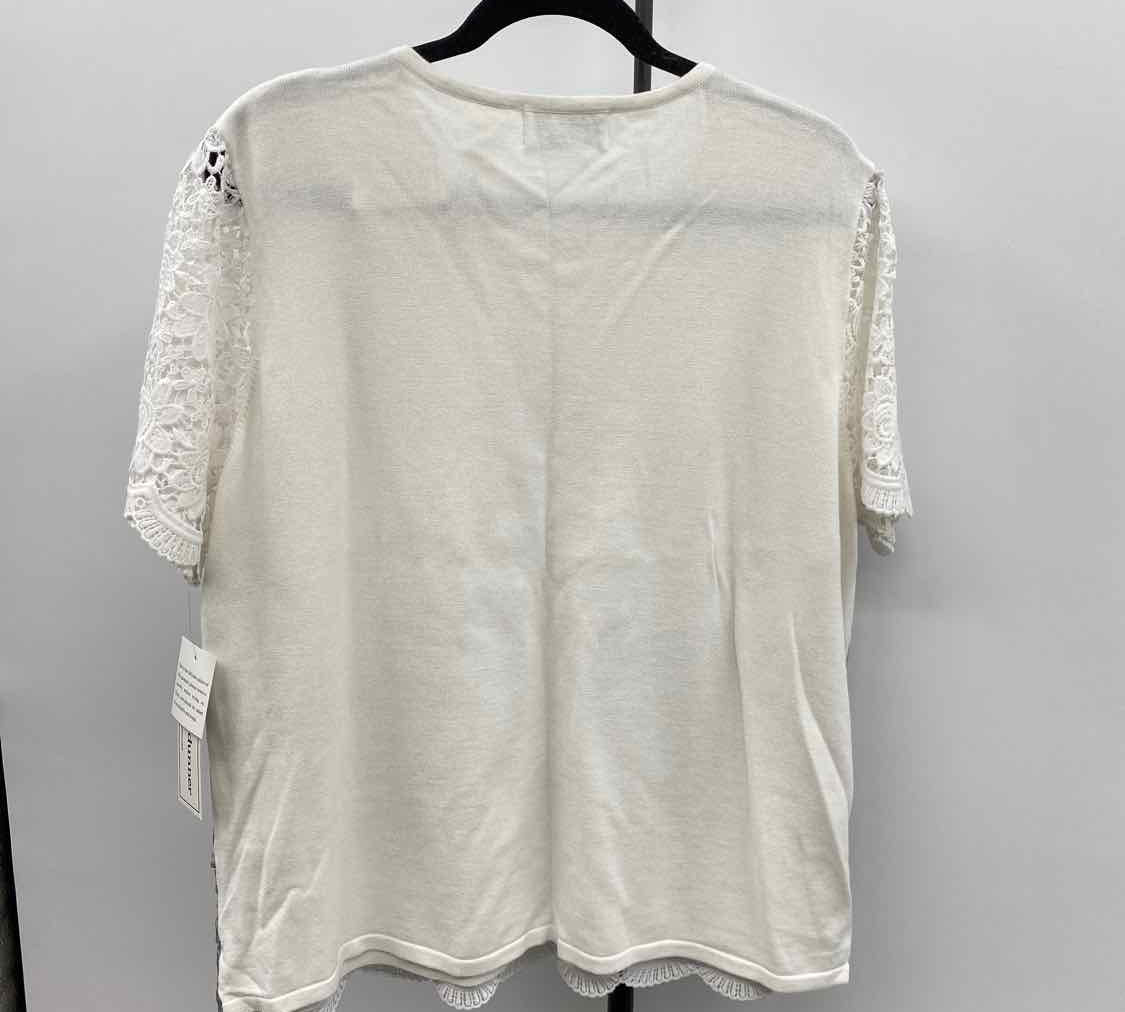 Alfred Dunner Women's Size XL White Lace Short Sleeve Shirt