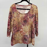 Chico's Women's Size XL maroon scroll Long Sleeve Shirt