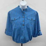 Tory Burch Women's Size 8 Blue Stripe Long Sleeve Shirt