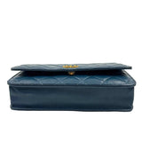 Bottom CHANEL Navy Blue Quilted Lambskin Leather INFINITY Wallet on Chain & Leather Strap Made in Italy