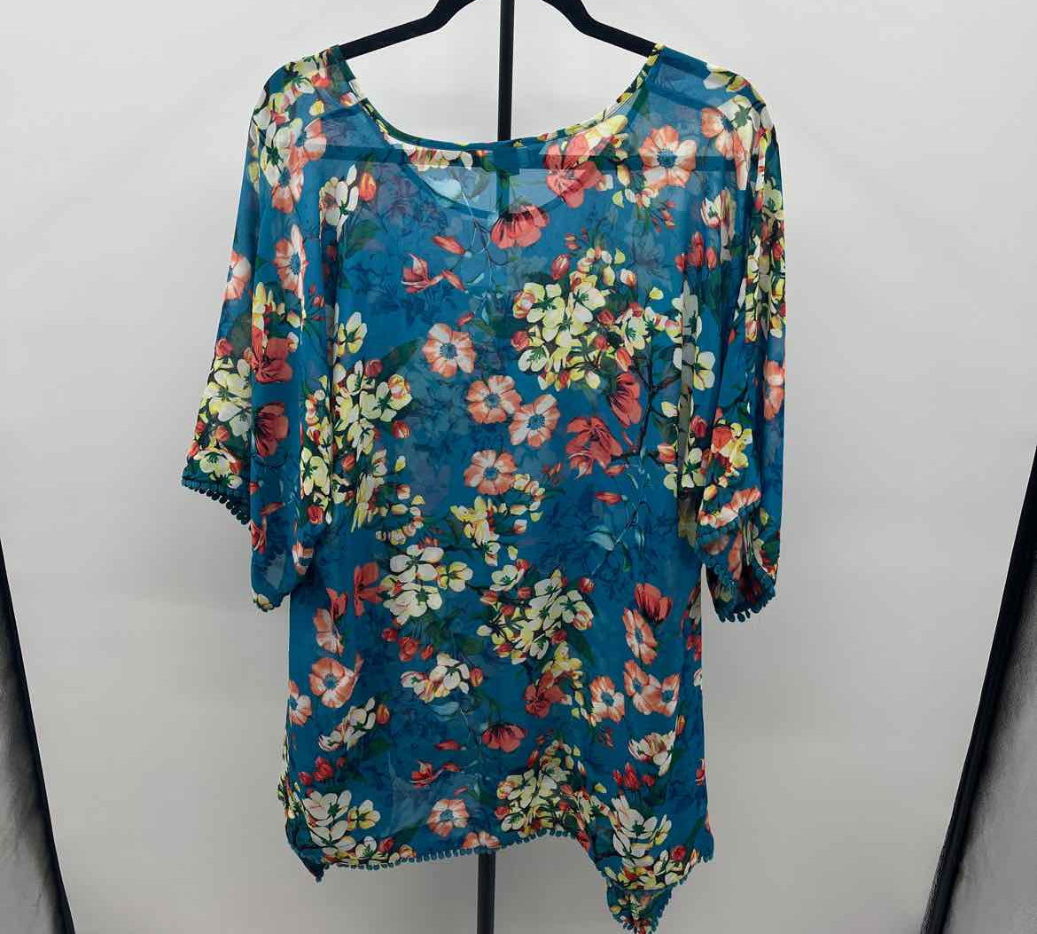 Lands End Women's Size XS Teal Floral Coverup