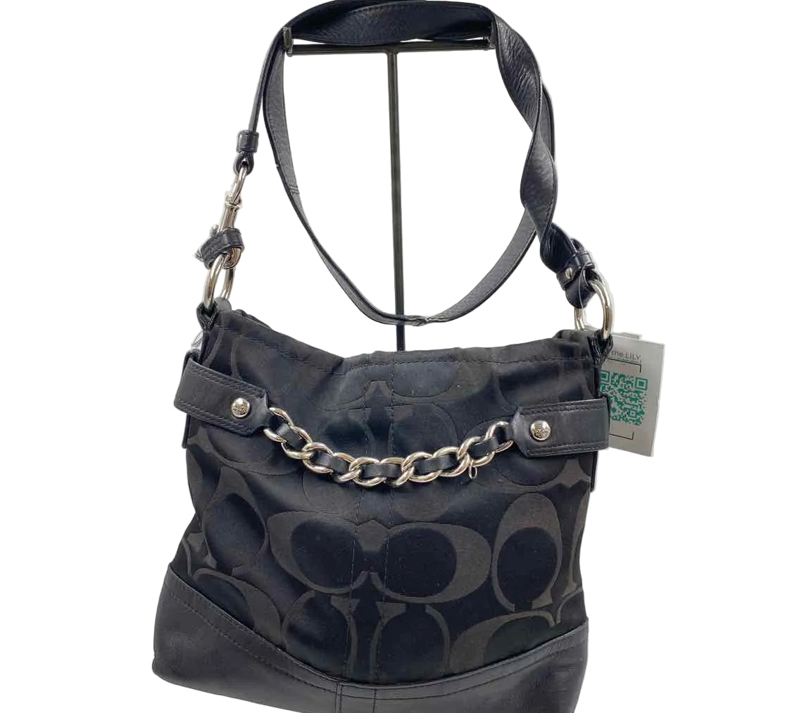 COACH Black Signature C Jacquard & Leather OPTIC LOGO CHAIN Crossbody Purse