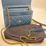CHANEL Navy Blue Quilted Lambskin Leather INFINITY Wallet on Chain & Leather Strap Made in Italy