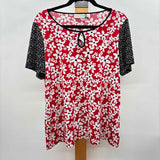 Susan Graver Women's Size L Red Floral Short Sleeve Shirt