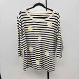 Talbots Women's Size 2X Black Stripe Long Sleeve Shirt