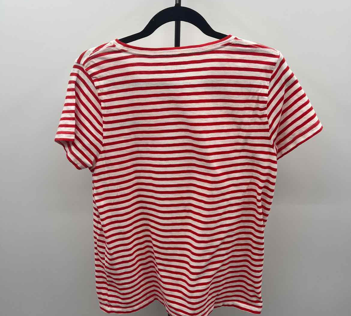 J Crew Women's Size L Red Stripe Short Sleeve Shirt