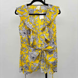Japna Women's Size M Yellow Floral Short Sleeve Shirt