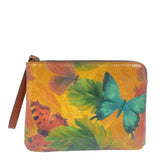 PATRICIA NASH Yellow & Multi BUTTERFLY Printed Leather Pouch Purse w/Wristlet