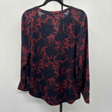 Ann Taylor Women's Size L Navy Floral Long Sleeve Shirt