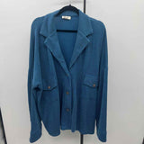 blumin Women's Size 2X Blue Ribbed Long Sleeve Shirt