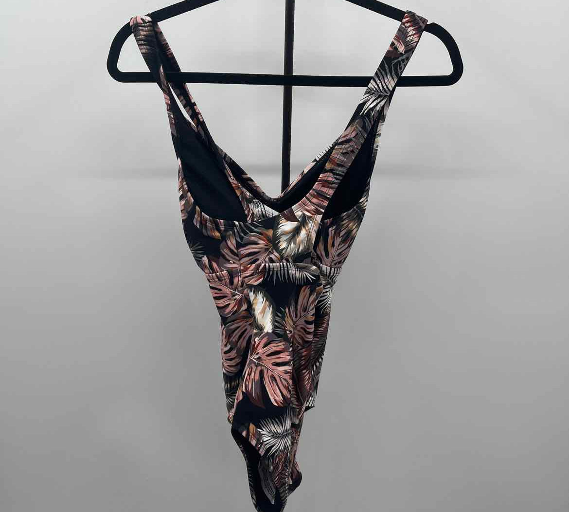 Hurley Women's Size M Charcoal Leaf Swimsuit - 1 Piece